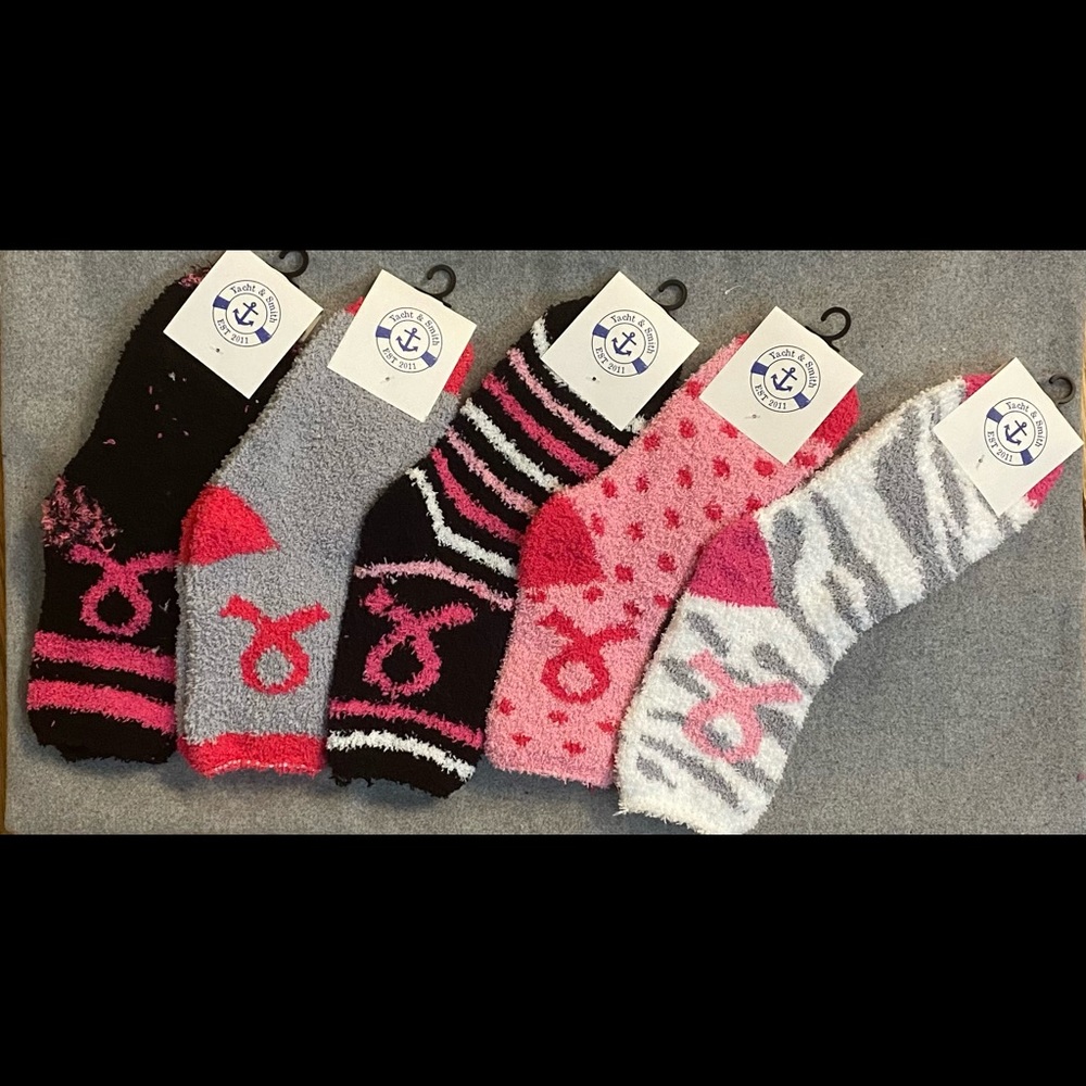 Breast Cancer Awareness Fuzzy Slipper Socks